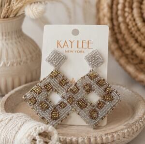 Kay Lee White Gold Beaded Diamond Earrings New